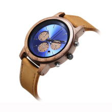 Luxury 3atm Waterproof Wood Watch Custom man blue dial wooden case watches